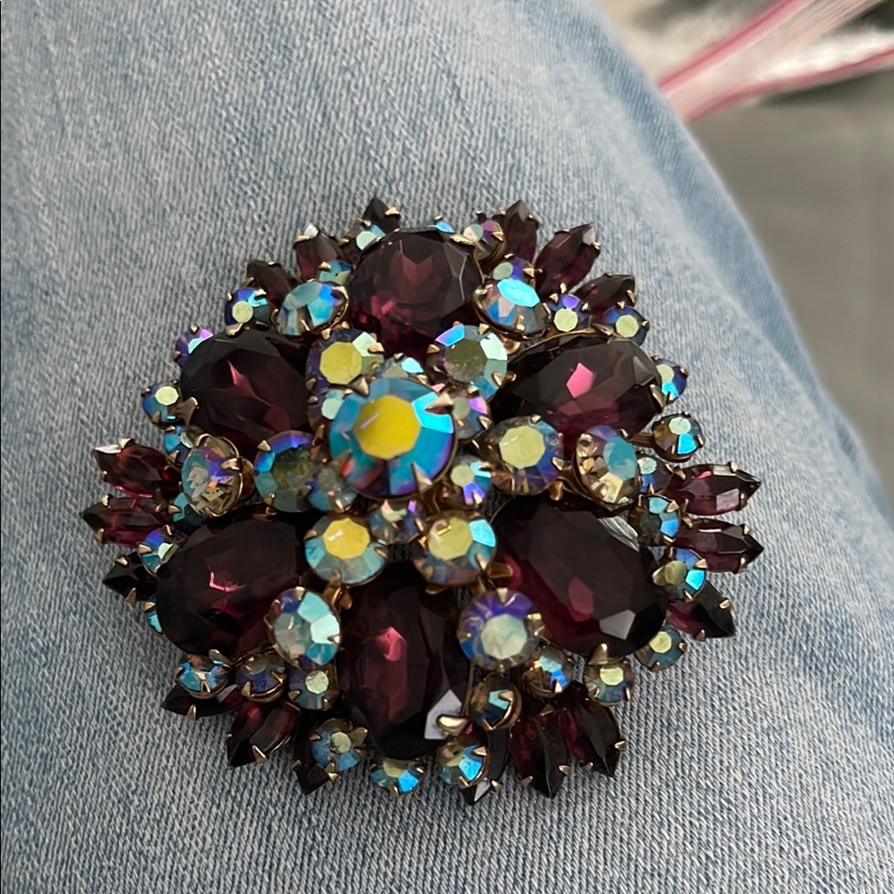 Ornate Purple and Blue Floral Brooch